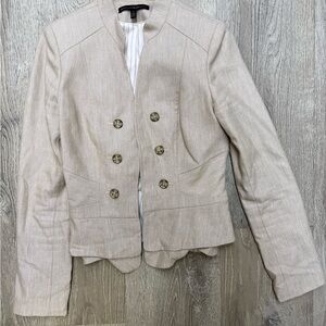 White House Black Market Light Cream Double-Breasted Linen-Blend Blazer